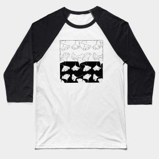 Yin Yang Ginkgo Seamless Pattern Baseball T-Shirt